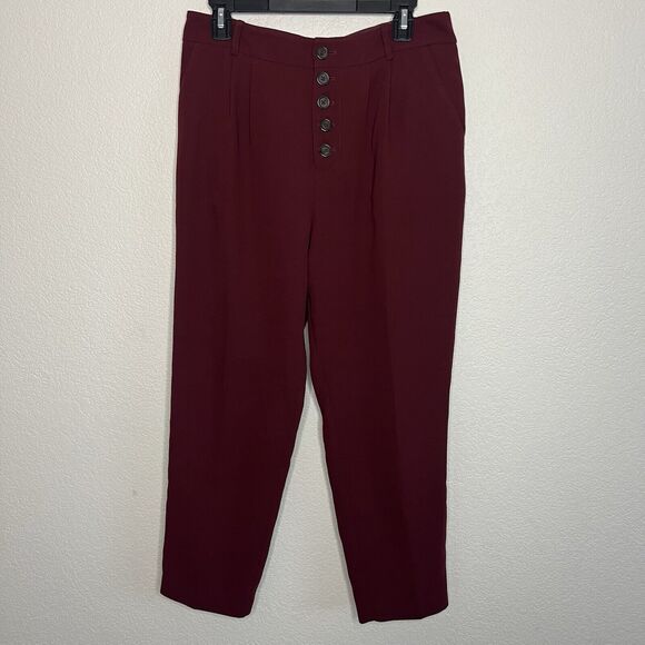Anthropologie Sasha Red Wine Maroon Button Fly Tapered Pants Trousers Size 6 Ab7 - Picture 2 of 7